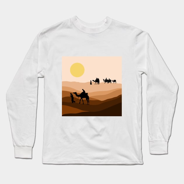 Silhouette of Camel inSahara desert Long Sleeve T-Shirt by GoodyL